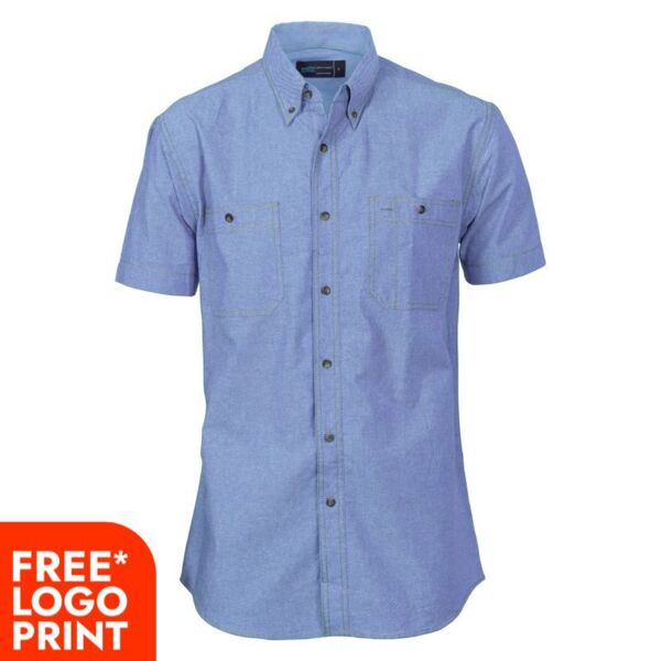 Cotton Chambray Shirt , Twin Pocket - Short Sleeve Thumbnail